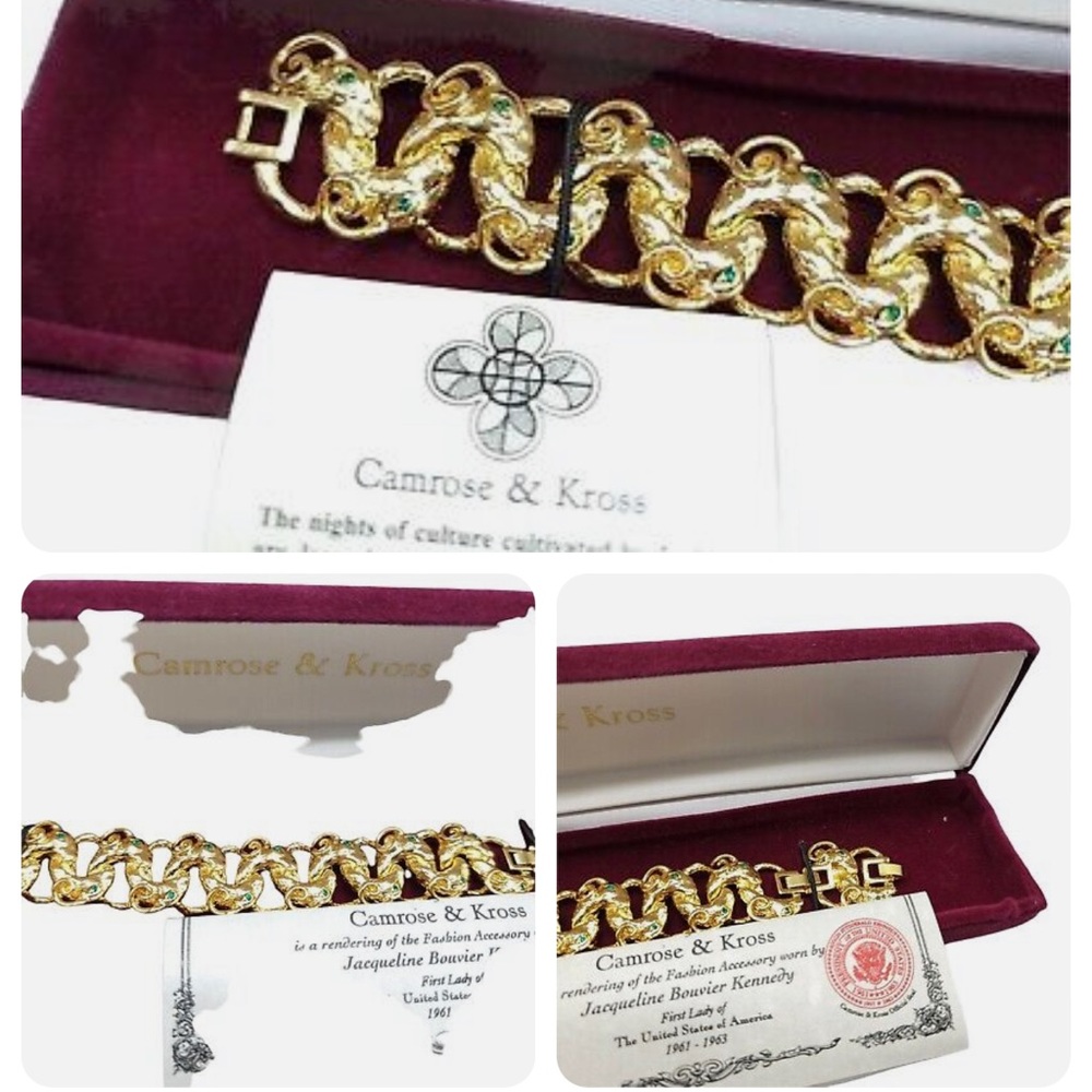 Camrose & Kross Bracelet JBK Ram Infinity Signed Jackie Kennedy Emerald Eyes